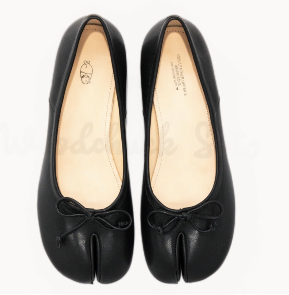 Woodchuck Sato Tabi Ballet Heels In Black Leather